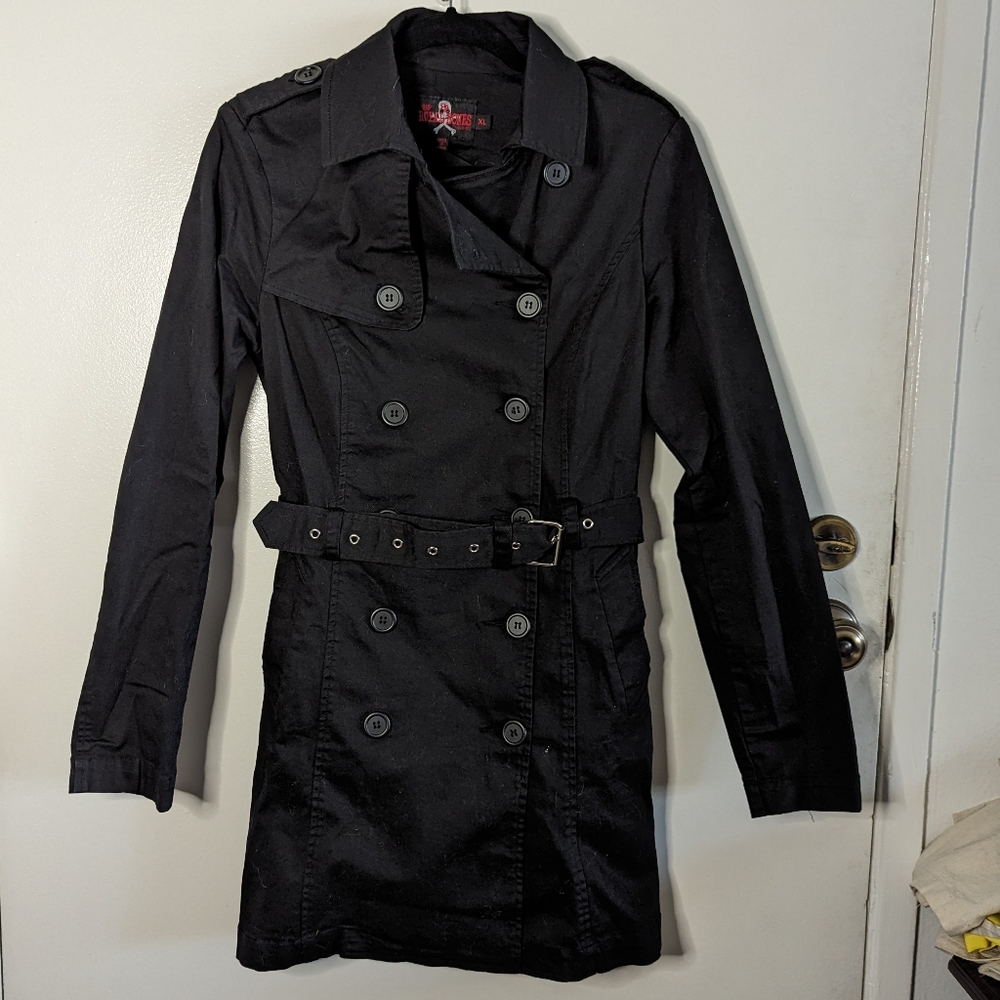 Hot Topic Royal Bones by Tripp Black Double Breasted Corset Back Trench XL